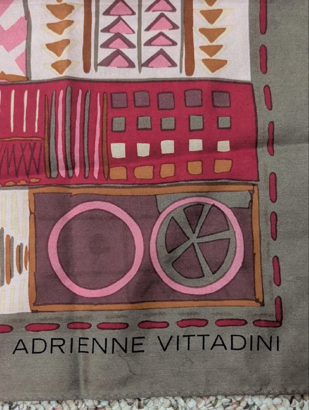 Adrienne Vittadini Pink Geometric Scarf 100% Silk